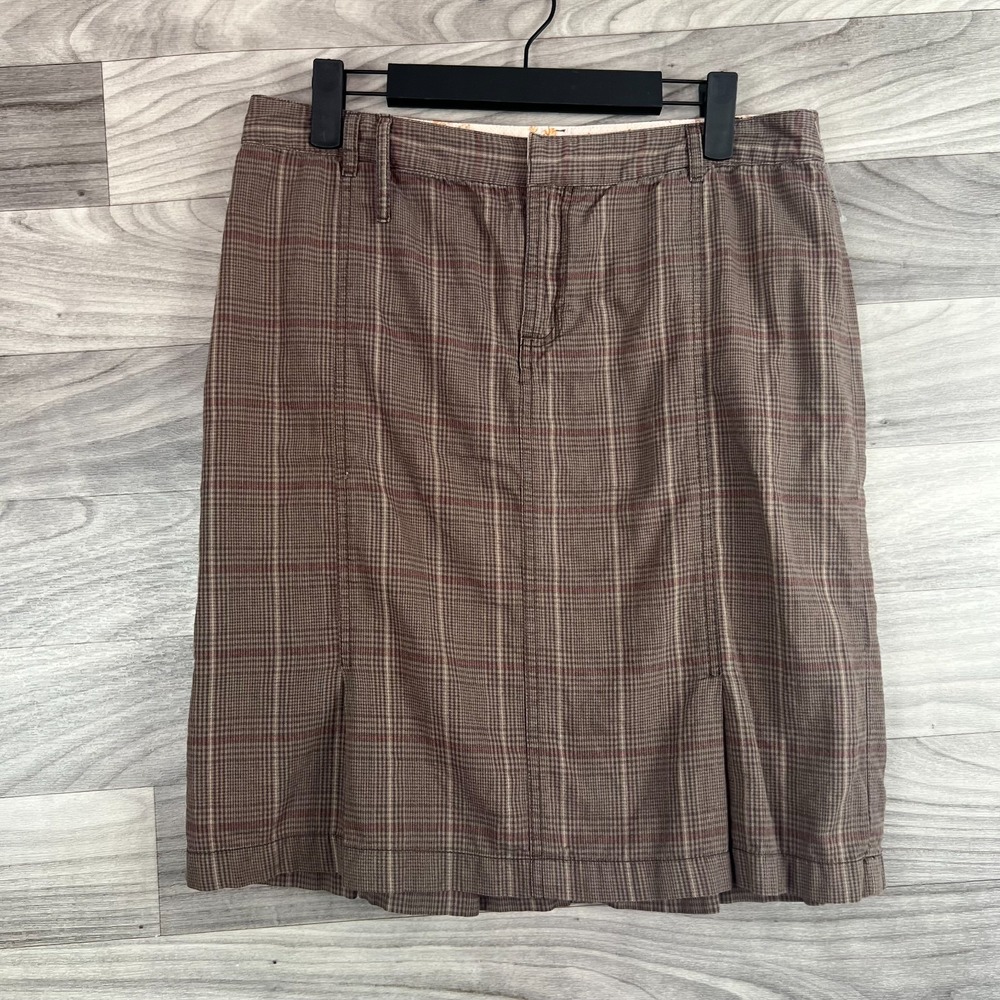 American Eagle Outfitters Pencil Skirt Womens 6 Brown Gray Plaid Cotton Pleated